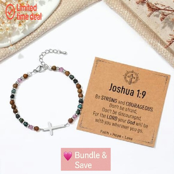 Adjustable Cross Charm Bracelet Stainless Steel Beads Faith Jewelry Gift - Picture 7 of 8